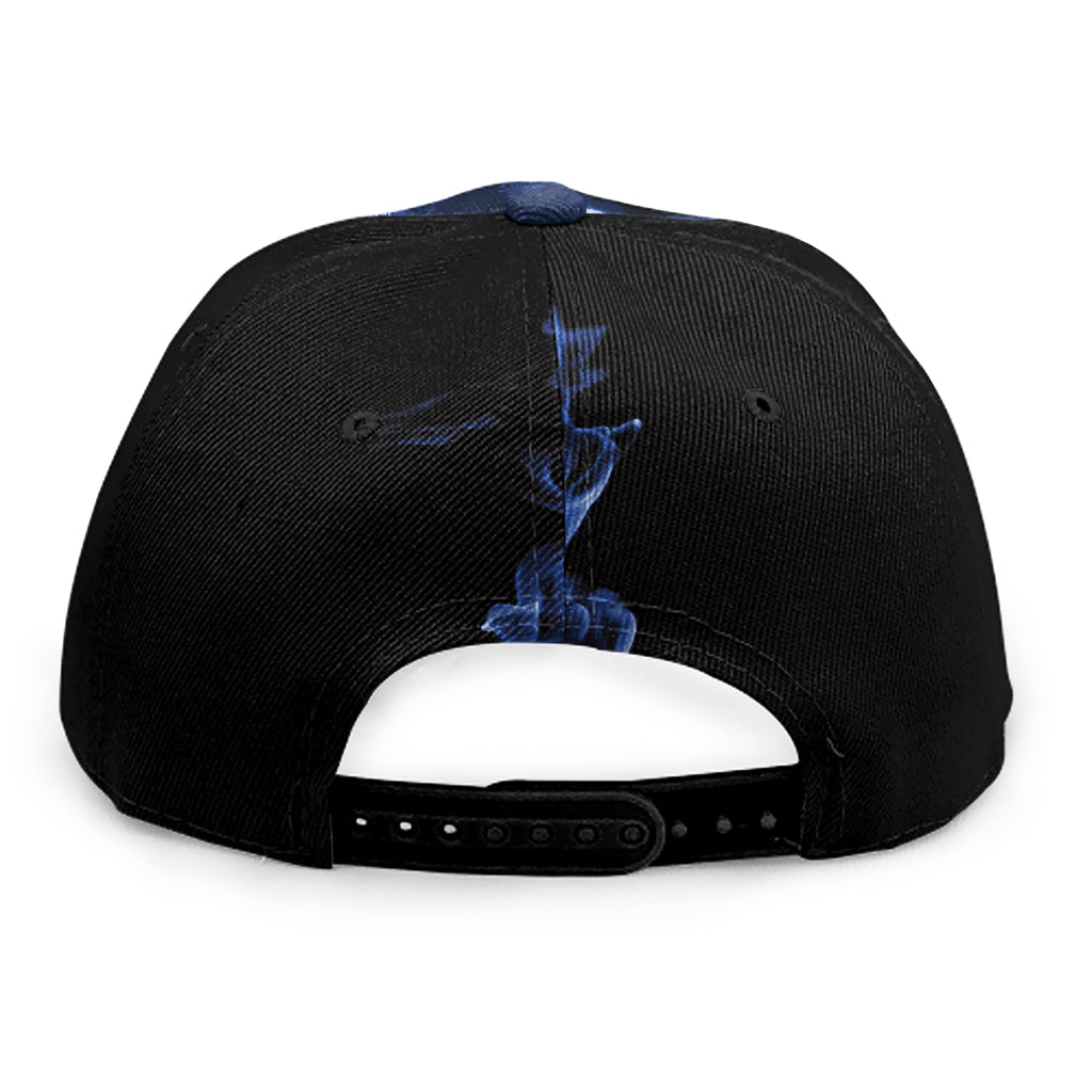 Blue Flaming Skull Print Snapback Cap