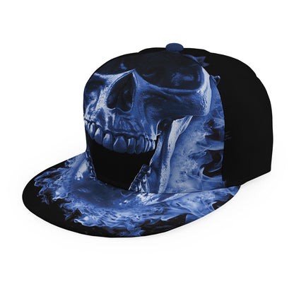 Blue Flaming Skull Print Snapback Cap