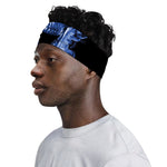 Blue Flaming Skull Print Sports Headband