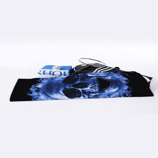 Blue Flaming Skull Print Sports Towel