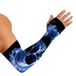 Blue Flaming Skull Print Sun Protection Arm Sleeves