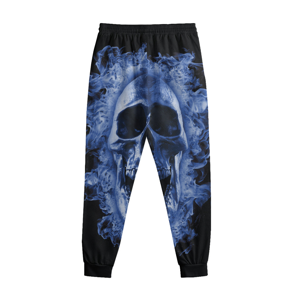 Blue Flaming Skull Print Sweatpants
