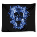 Blue Flaming Skull Print Tapestry
