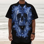 Blue Flaming Skull Print Textured Short Sleeve Shirt