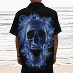 Blue Flaming Skull Print Textured Short Sleeve Shirt
