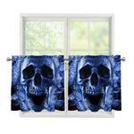 Blue Flaming Skull Print Tier Curtains