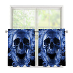 Blue Flaming Skull Print Tier Curtains