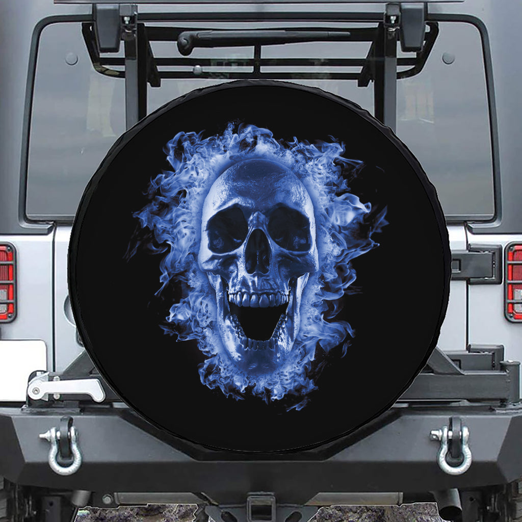 Blue Flaming Skull Print Tire Cover