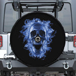 Blue Flaming Skull Print Tire Cover With Camera Hole