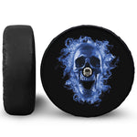 Blue Flaming Skull Print Tire Cover With Camera Hole