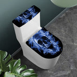 Blue Flaming Skull Print Toilet Lid And Tank Cover Set