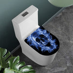Blue Flaming Skull Print Toilet Lid Cover