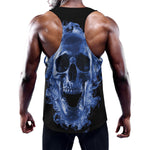 Blue Flaming Skull Print Training Tank Top
