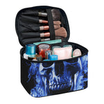 Blue Flaming Skull Print Travel Makeup Bag