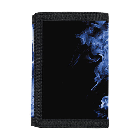 Blue Flaming Skull Print Trifold Wallet