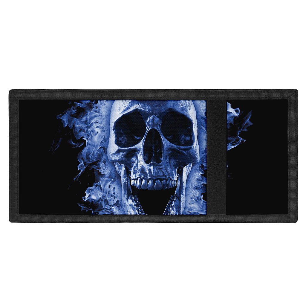 Blue Flaming Skull Print Trifold Wallet