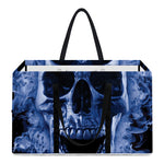 Blue Flaming Skull Print Utility Tote Bag