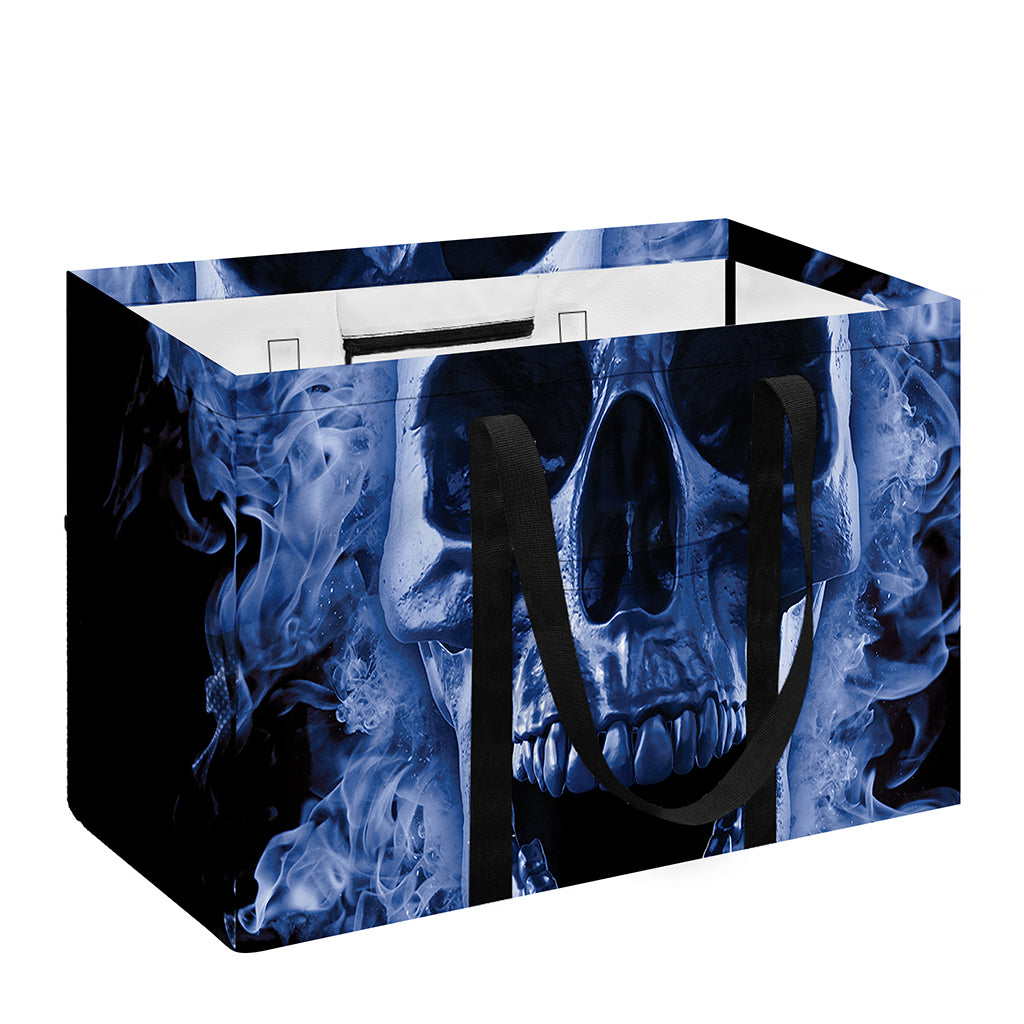 Blue Flaming Skull Print Utility Tote Bag