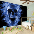 Blue Flaming Skull Print Wall Sticker