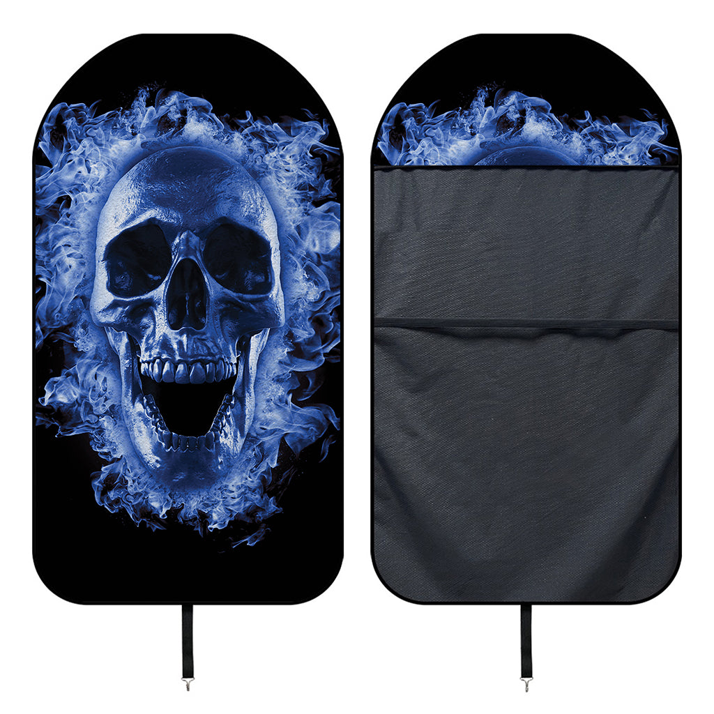 Blue Flaming Skull Print Waterproof Car Seat Cover