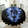 Blue Flaming Skull Print Waterproof Round Tablecloth