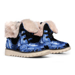 Blue Flaming Skull Print Winter Boots