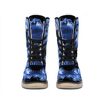 Blue Flaming Skull Print Winter Boots