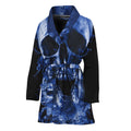 Blue Flaming Skull Print Women's Bathrobe