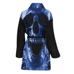 Blue Flaming Skull Print Women's Bathrobe
