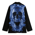 Blue Flaming Skull Print Women's Blazer