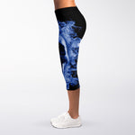 Blue Flaming Skull Print Women's Capri Leggings