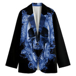Blue Flaming Skull Print Women's Cotton Blazer