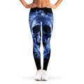 Blue Flaming Skull Print Women's Leggings