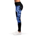 Blue Flaming Skull Print Women's Leggings