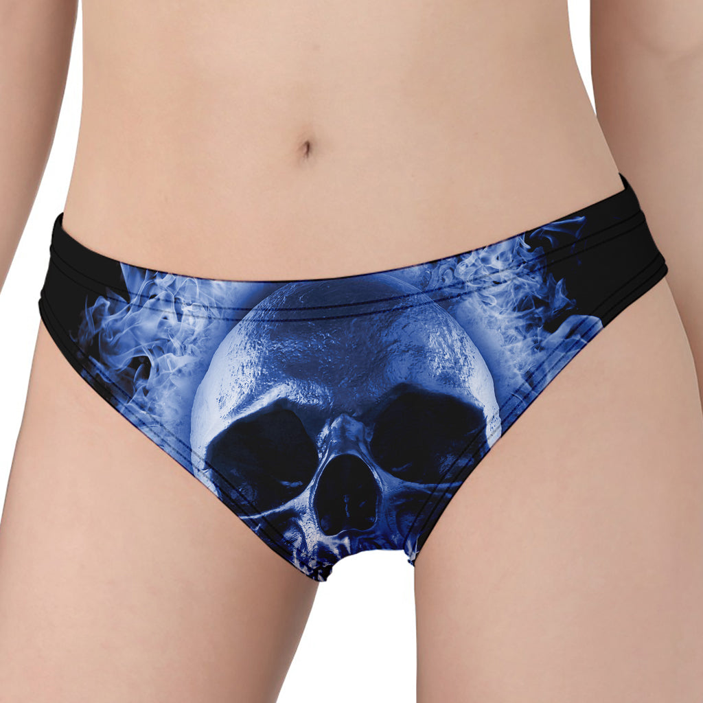 Blue Flaming Skull Print Women's Panties