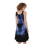 Blue Flaming Skull Print Women's Sleeveless Dress