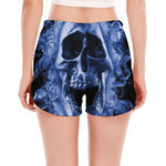 Blue Flaming Skull Print Women's Split Running Shorts