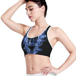 Blue Flaming Skull Print Women's Sports Bra