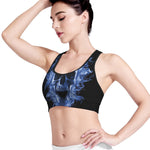 Blue Flaming Skull Print Women's Sports Bra