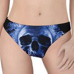 Blue Flaming Skull Print Women's Thong