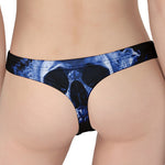 Blue Flaming Skull Print Women's Thong