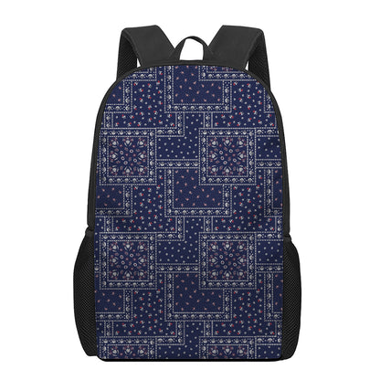 Blue Floral Patchwork Pattern Print 17 Inch Backpack
