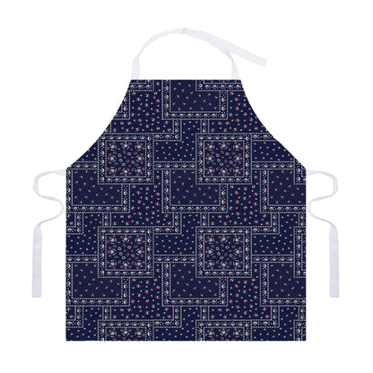 Blue Floral Patchwork Pattern Print Adjustable Apron