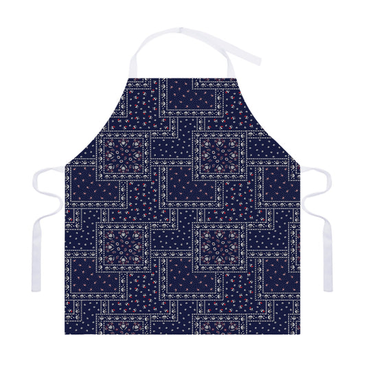 Blue Floral Patchwork Pattern Print Adjustable Apron