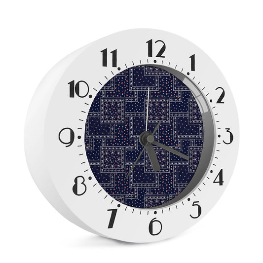Blue Floral Patchwork Pattern Print Alarm Clock