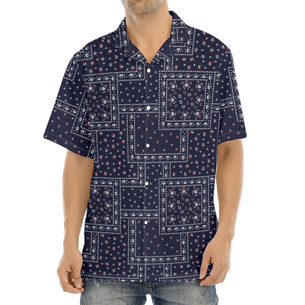 Blue Floral Patchwork Pattern Print Aloha Shirt