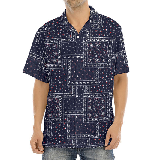 Blue Floral Patchwork Pattern Print Aloha Shirt