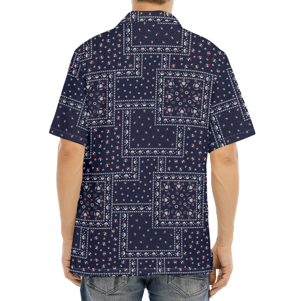 Blue Floral Patchwork Pattern Print Aloha Shirt