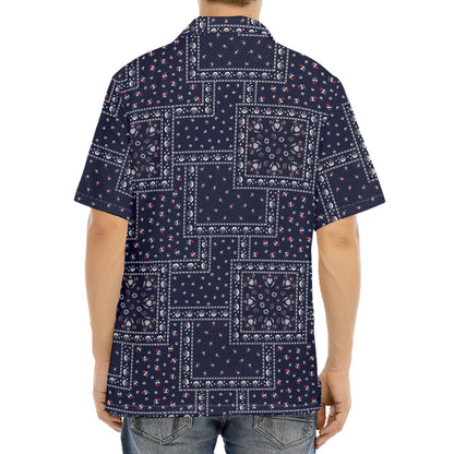 Blue Floral Patchwork Pattern Print Aloha Shirt
