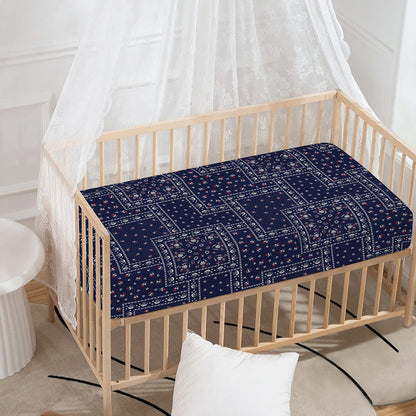 Blue Floral Patchwork Pattern Print Baby Crib Sheet